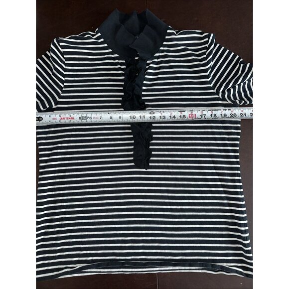 Jones New York Black/White Striped 3/4 Sleeve Polo Shirt W/Ruffle Detail XL - Picture 6 of 8